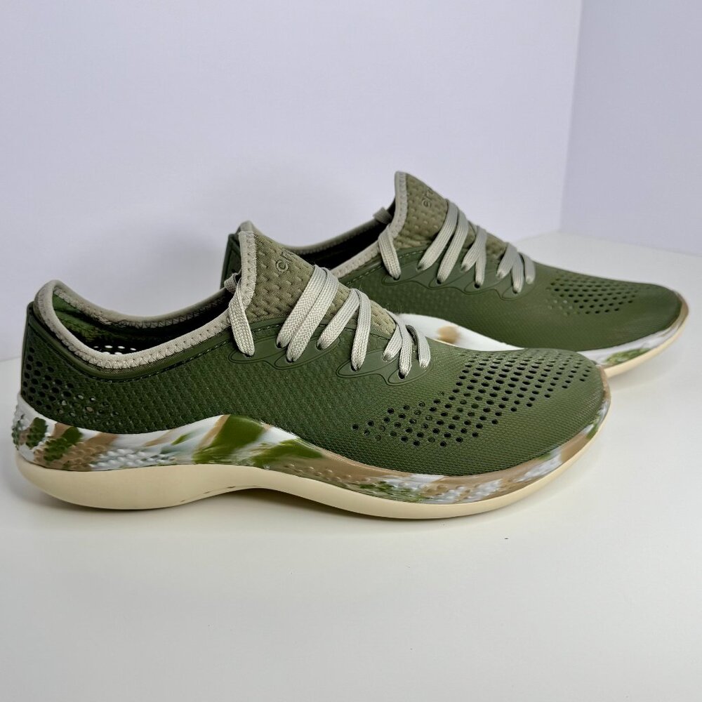 Men's Size 8 CROCS LITERIDE 360 MARBLED PACER SHOES ARMY GREEN-MULTI COLOR - Picture 4 of 8